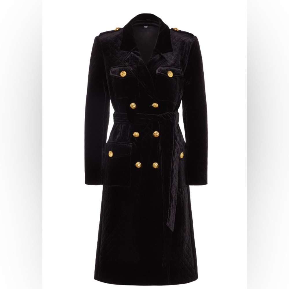 Black velvet quilted coat